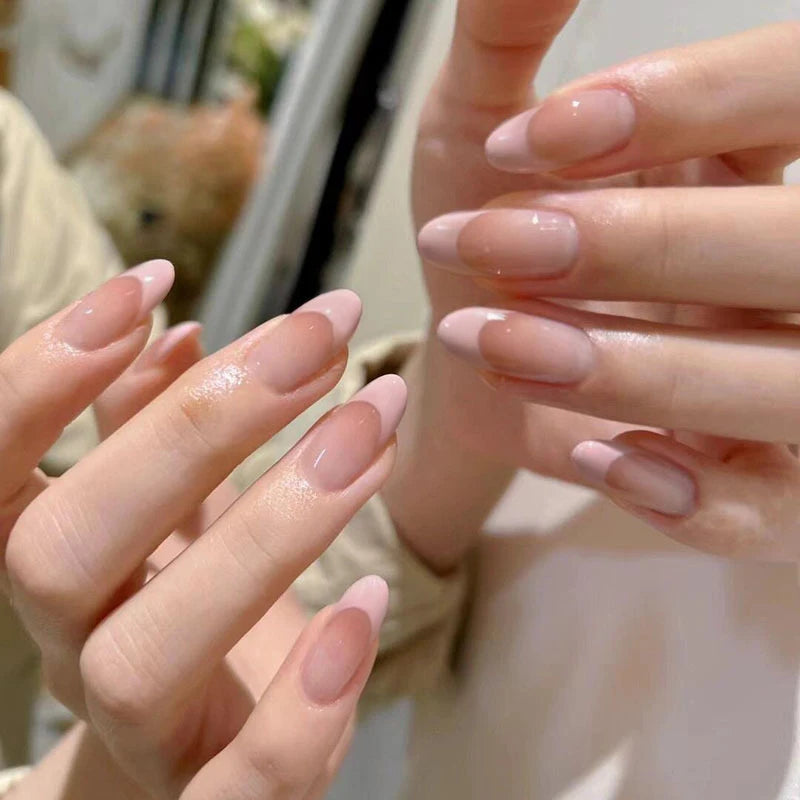 10Pcs Handmade Press on Nails Full Cover Rhinestone Design French Almond False Nails Artificial Wearable Manicure Nail Tips Art