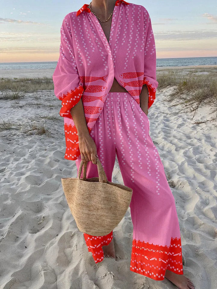 Boho Beach Holiday Print Shirt And Pants