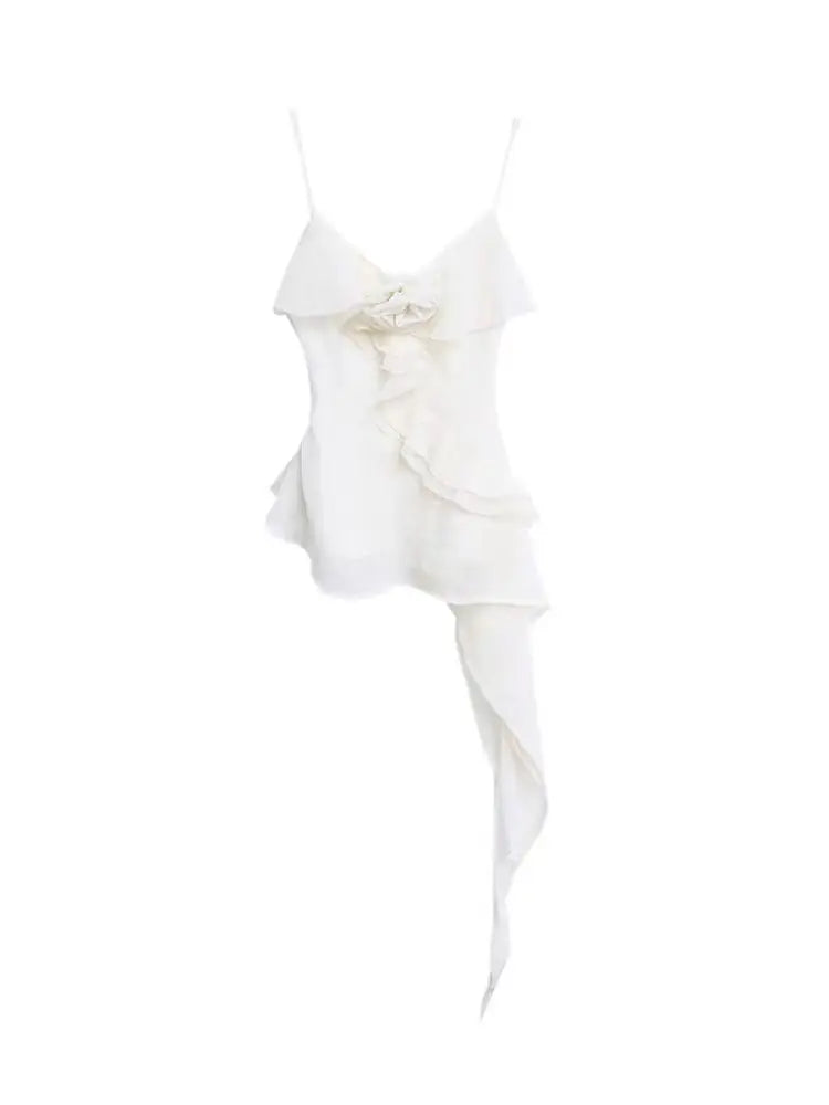 Summer Women Aesthetic Camisole Crop Top Ruffles Irregular Halter Tops Y2k Streetwear Coquette 2000s Aesthetic Vintage Design