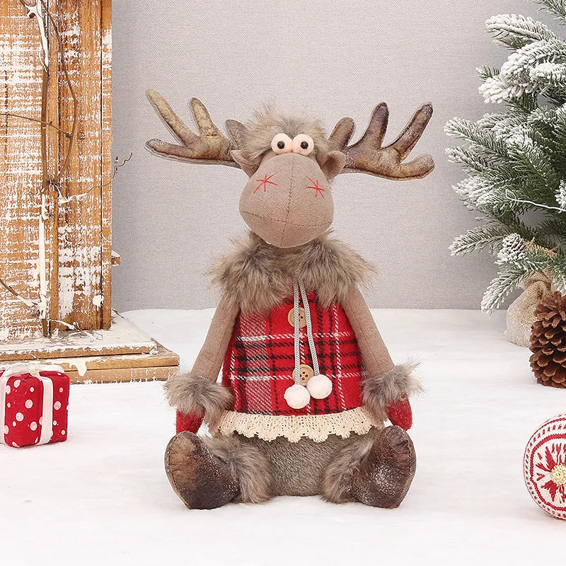 Christmas Cute Elk Decor Table Decor Red Fabric Retractable Standing Sitting Posture Deer Doll Christmas Decor New Year 2024