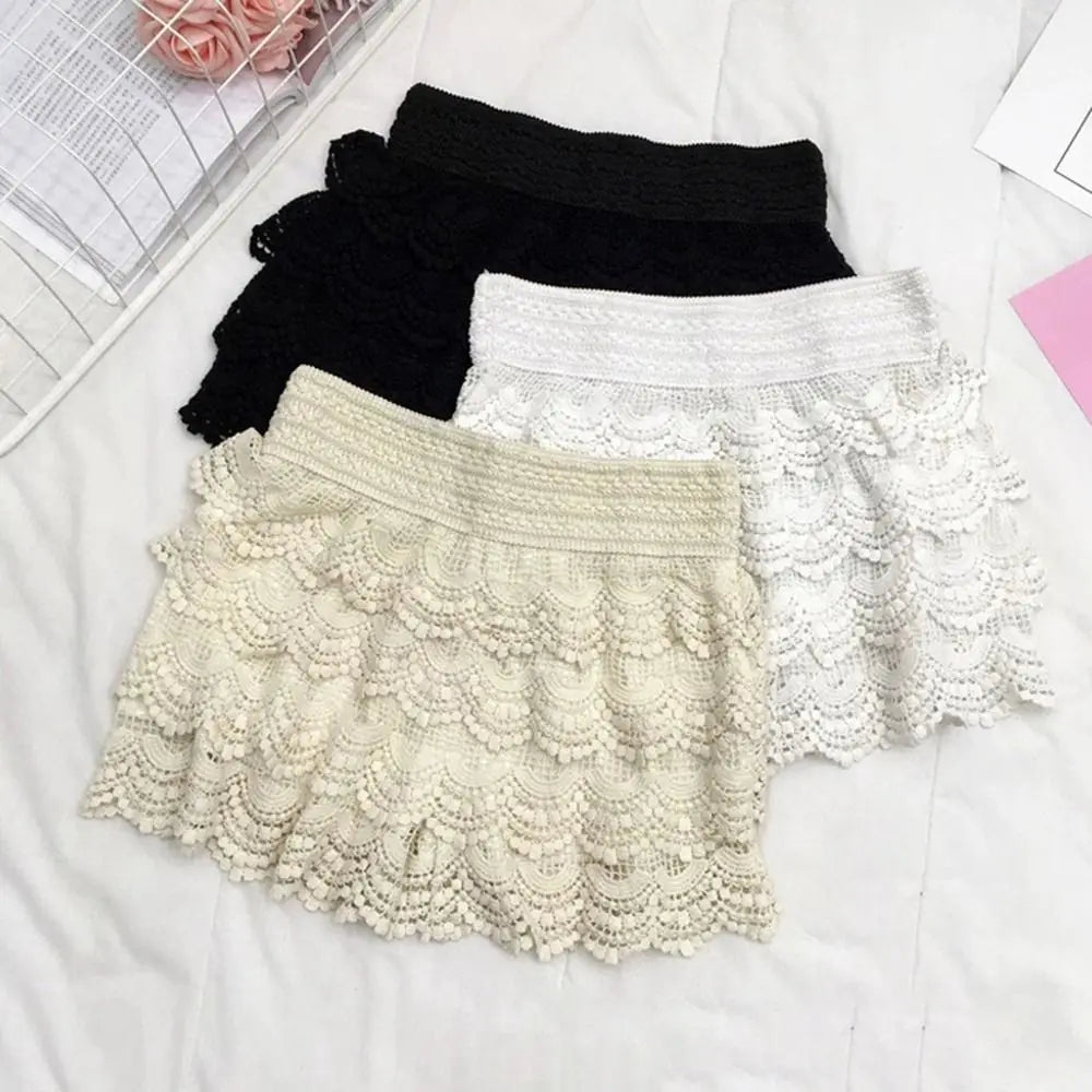 Boho Holiday Crochet Shorts Female Short Ladies Summer All-matching Trousers for Women High Waist Hollow Out Lace-up