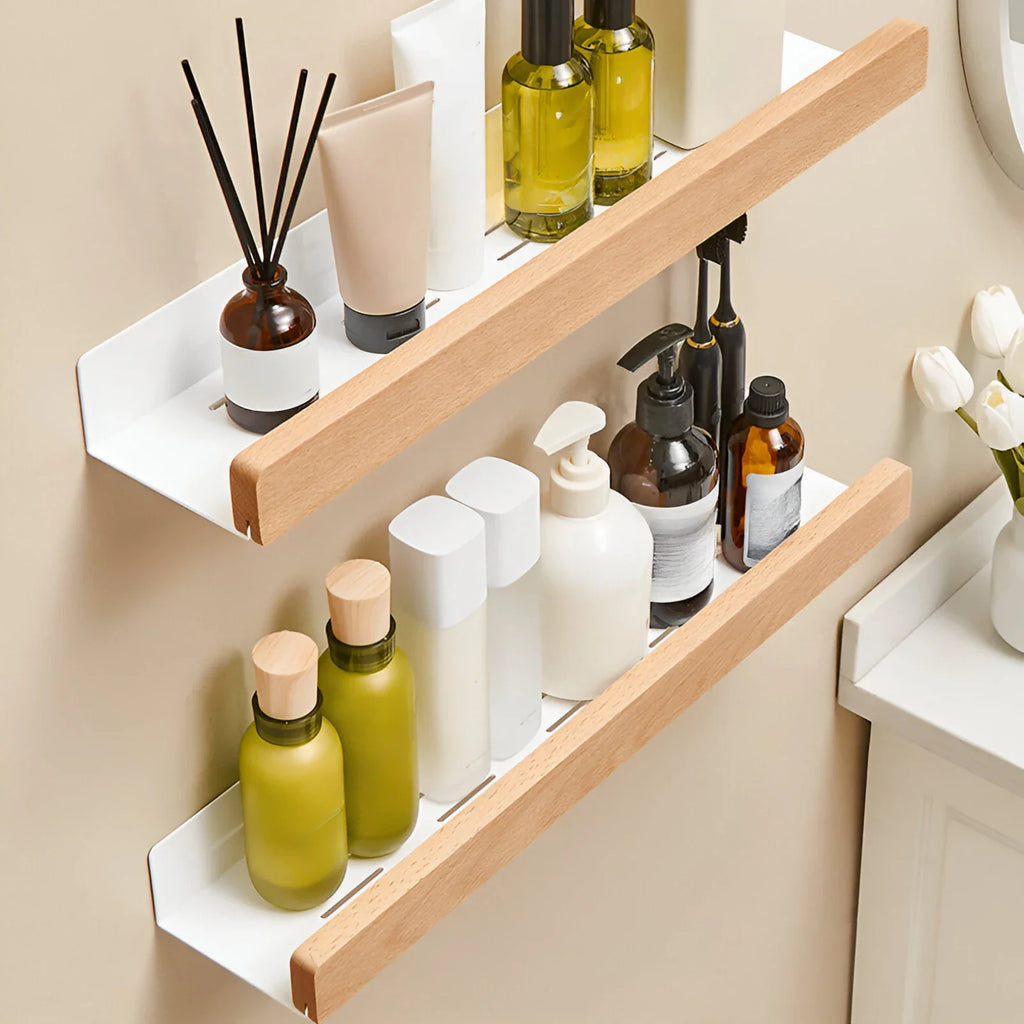 Beech wood bathroom storage rack