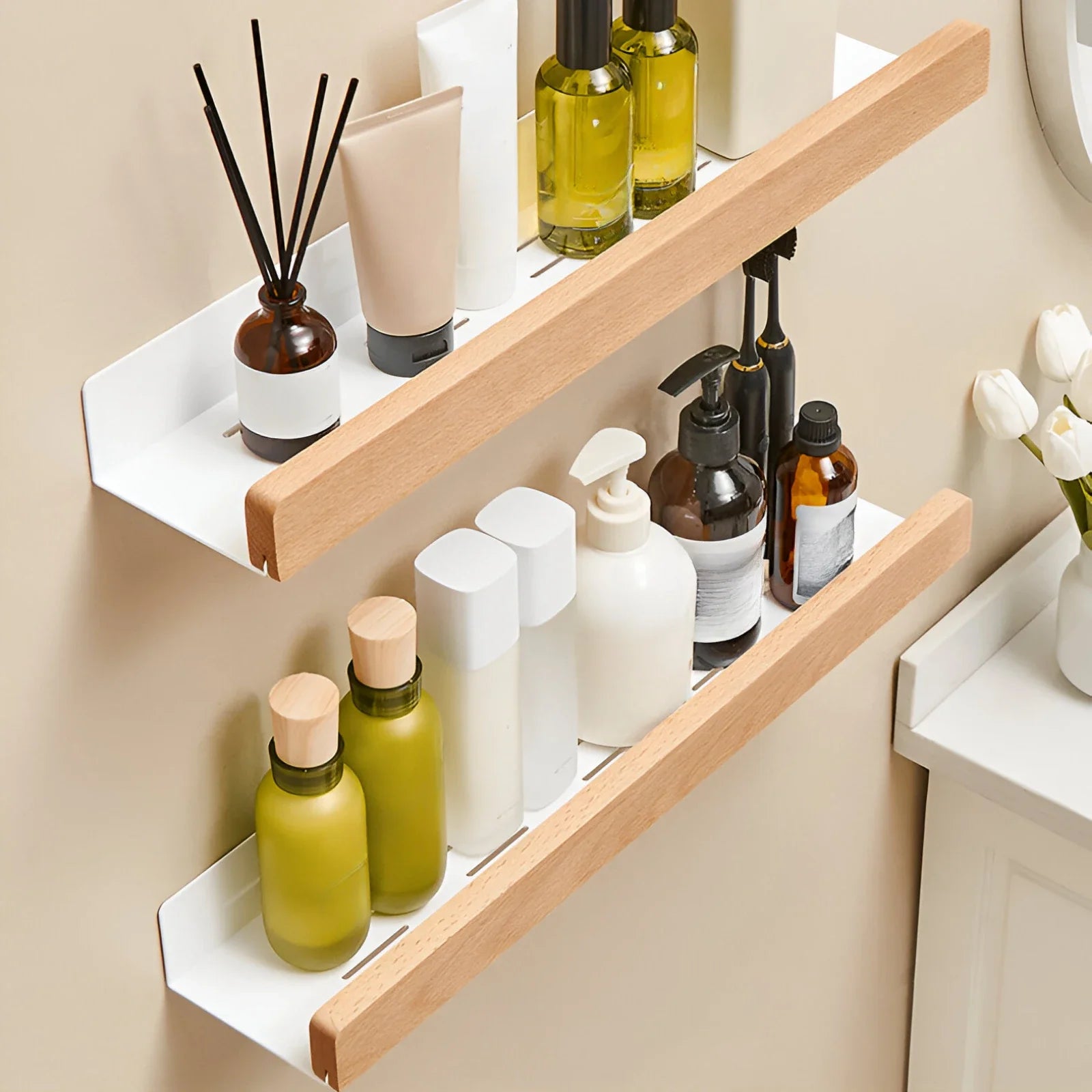 Beech wood bathroom storage rack