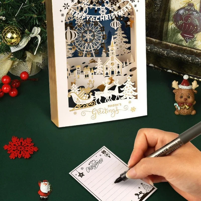Christmas 3D Greeting Card Envelope Blessings DIY Christmas Eve Gift Elk Decoration Xmas Invitation Postcard Navidad Supplies