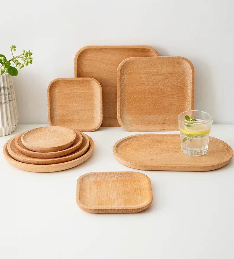 Oval wooden plate trays