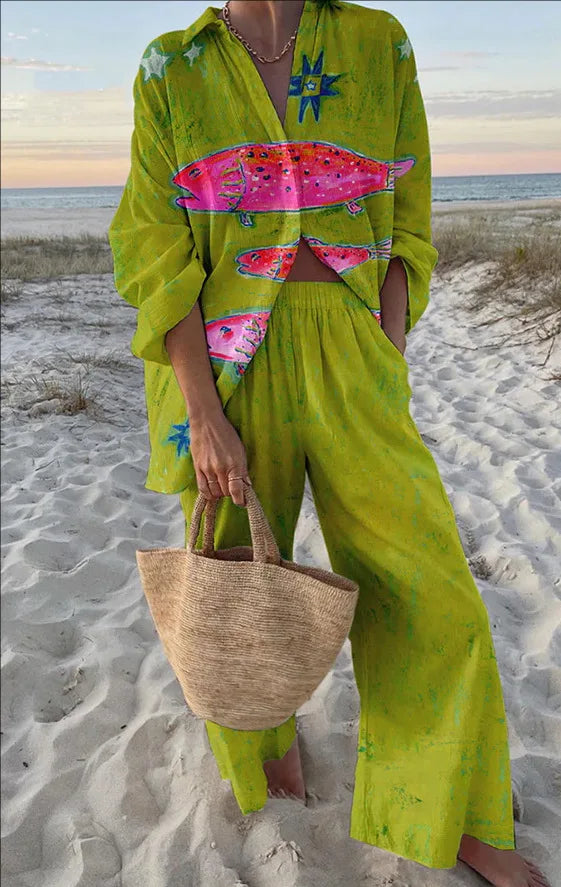 Boho Beach Holiday Print Shirt And Pants