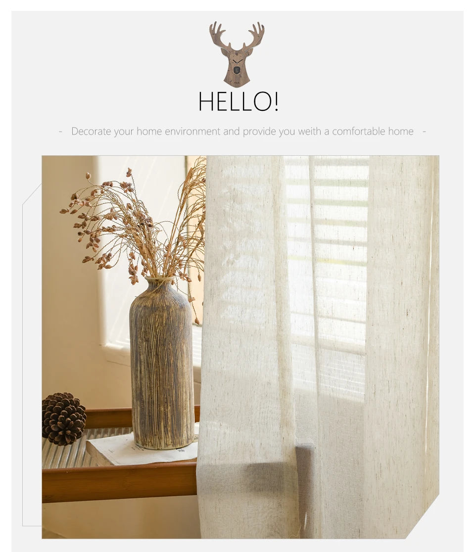 Japan Style Flax Linen Look Tulle Sheer Curtains for Living Room Windows Transparent Voile Curtain for Kitchen Rideaux Customize