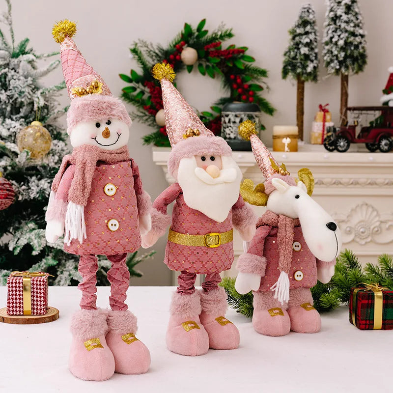 hristmas Decoration Pink Telescopic Doll Santa Claus Snowman Elk Various Standing Positions Holiday Atmosphere Christmas Gift