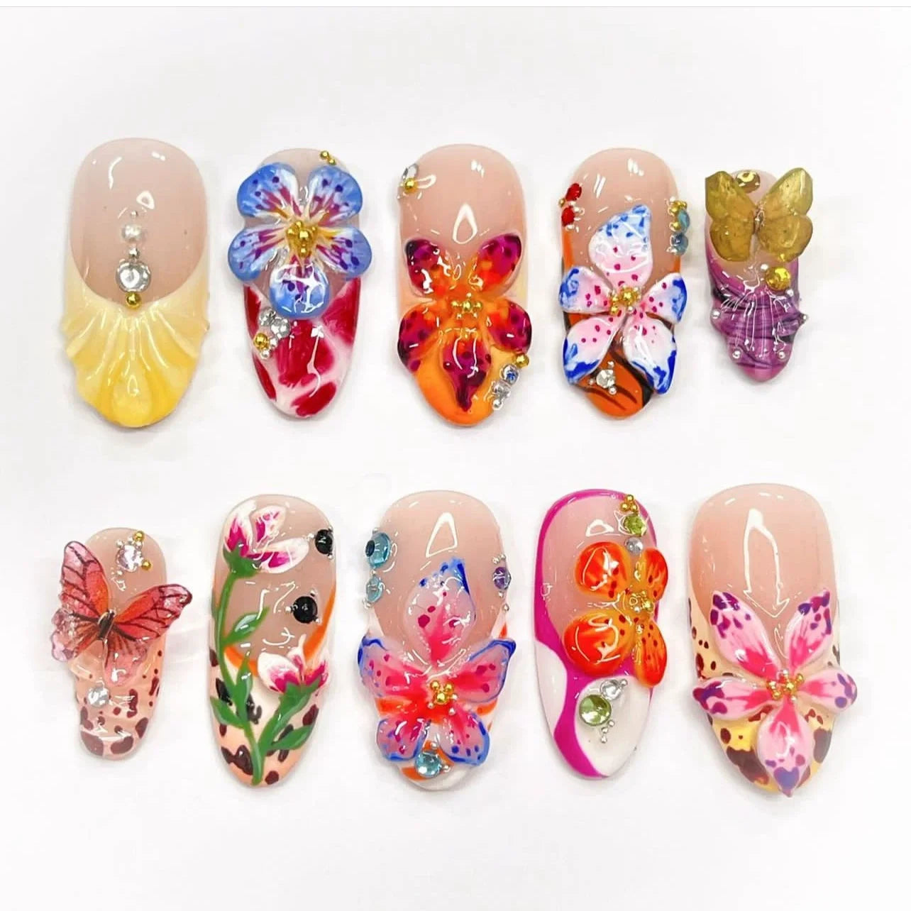 Pink Almond False Nails Butterfly Ballet