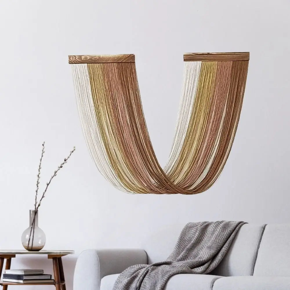 Boho Decor Wooden Wall Hanging Tapestry Tassel Hand-Woven Curtain Tapestry Aesthetic Cotton Rope Tapestry Apartment