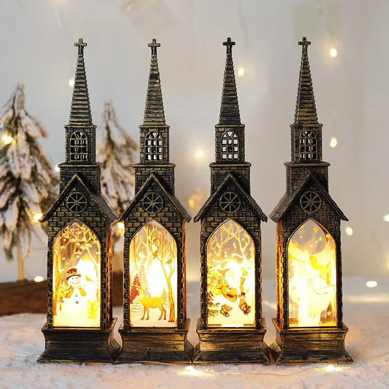 Christmas Decoration LED Electronics Wind Lantern Small Church Ornament Catholic Angel Jesus Holy Family Home Room Shelf Garnish