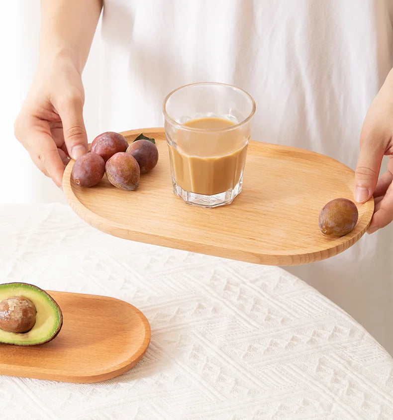 Oval wooden plate trays