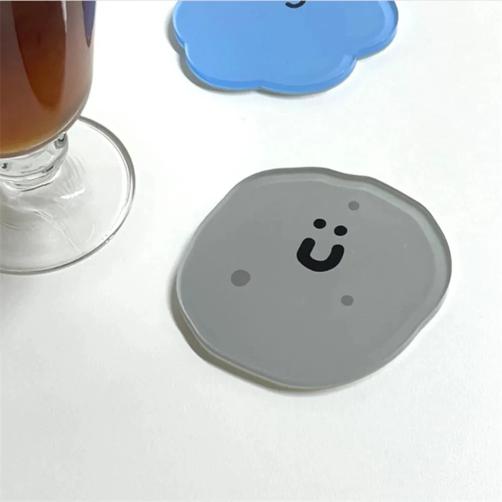 Cute Smiley Cartoon Acrylic Coaster Cup Mat Pad Mug Holder Mat Coffee Drinks Placemats Heat-resistant Bowl Pad