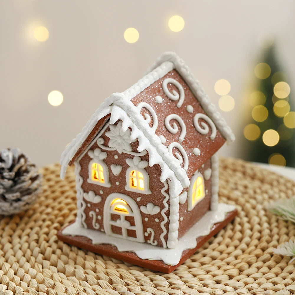 Christmas Glowing Brown Snowhouse Ornament Shiny House Xmas New Year Desktop Home Deco Kid Gift Christmas Party Supplies Navidad