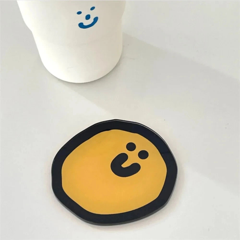 Cute Smiley Cartoon Acrylic Coaster Cup Mat Pad Mug Holder Mat Coffee Drinks Placemats Heat-resistant Bowl Pad