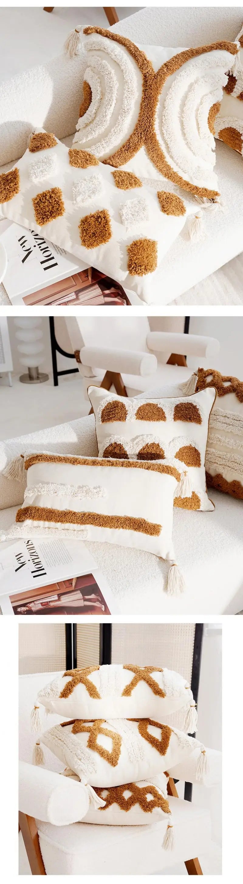 Boho Cushion Cover 45X45cm Moroccan Beige Brown Decorative Pillows for Sofa Jacquard Embroidery Pillowcase Home Supplies