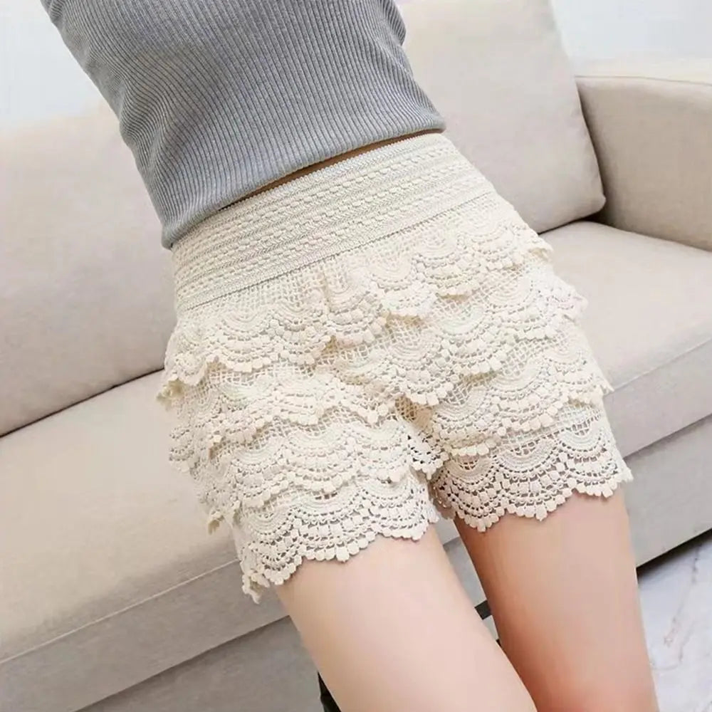 Boho Holiday Crochet Shorts Female Short Ladies Summer All-matching Trousers for Women High Waist Hollow Out Lace-up