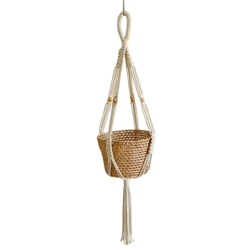 Boho Cotton Rope Hanger Flower Pot Handmade 4 Legs Plant Hanger Creativity Hollowed-out Design Tassel Hanging Basket Outdoor
