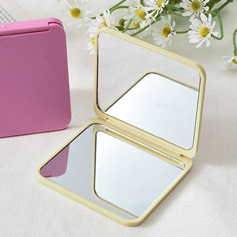 2-Face Makeup Mirror Square Portable Cute Girl'S Gift Hand Mini Mirror Pocket Double-Sided Makeup Mirror Compact Multiple Colors