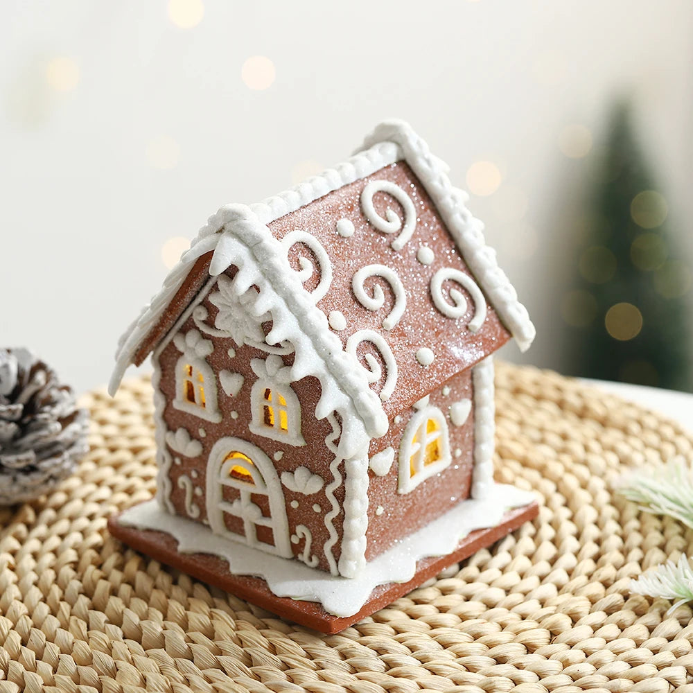 Christmas Glowing Brown Snowhouse Ornament Shiny House Xmas New Year Desktop Home Deco Kid Gift Christmas Party Supplies Navidad
