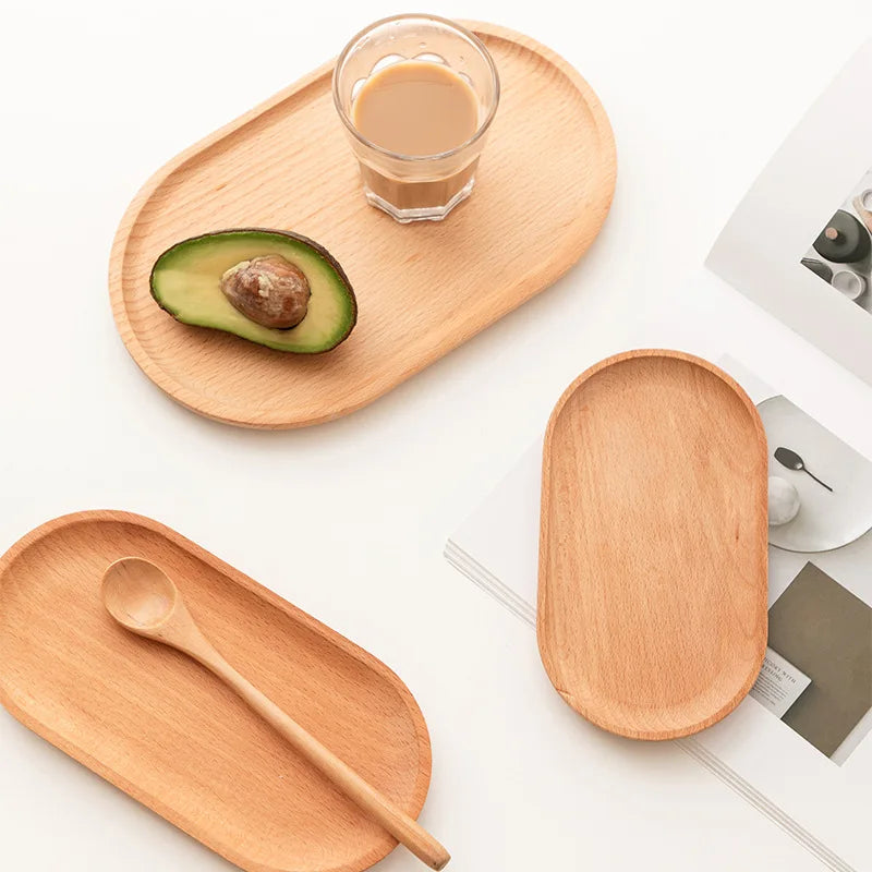 Oval wooden plate trays