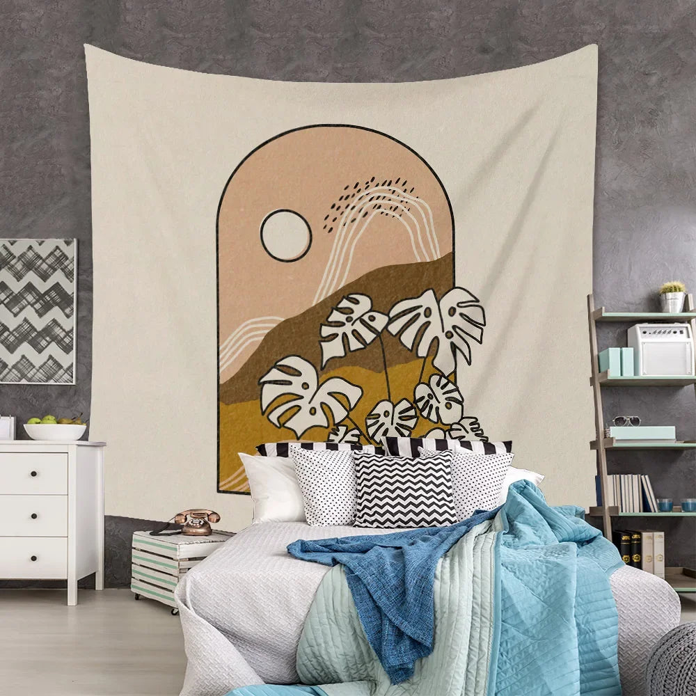 Boho Background Illustration Mural Decor Geometric Tapestry Wall Hanging Bedroom Aesthetic  Blanket