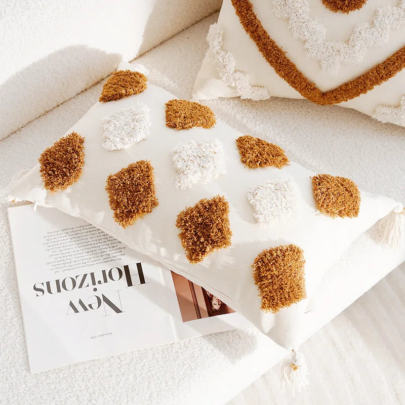 Boho Cushion Cover 45X45cm Moroccan Beige Brown Decorative Pillows for Sofa Jacquard Embroidery Pillowcase Home Supplies