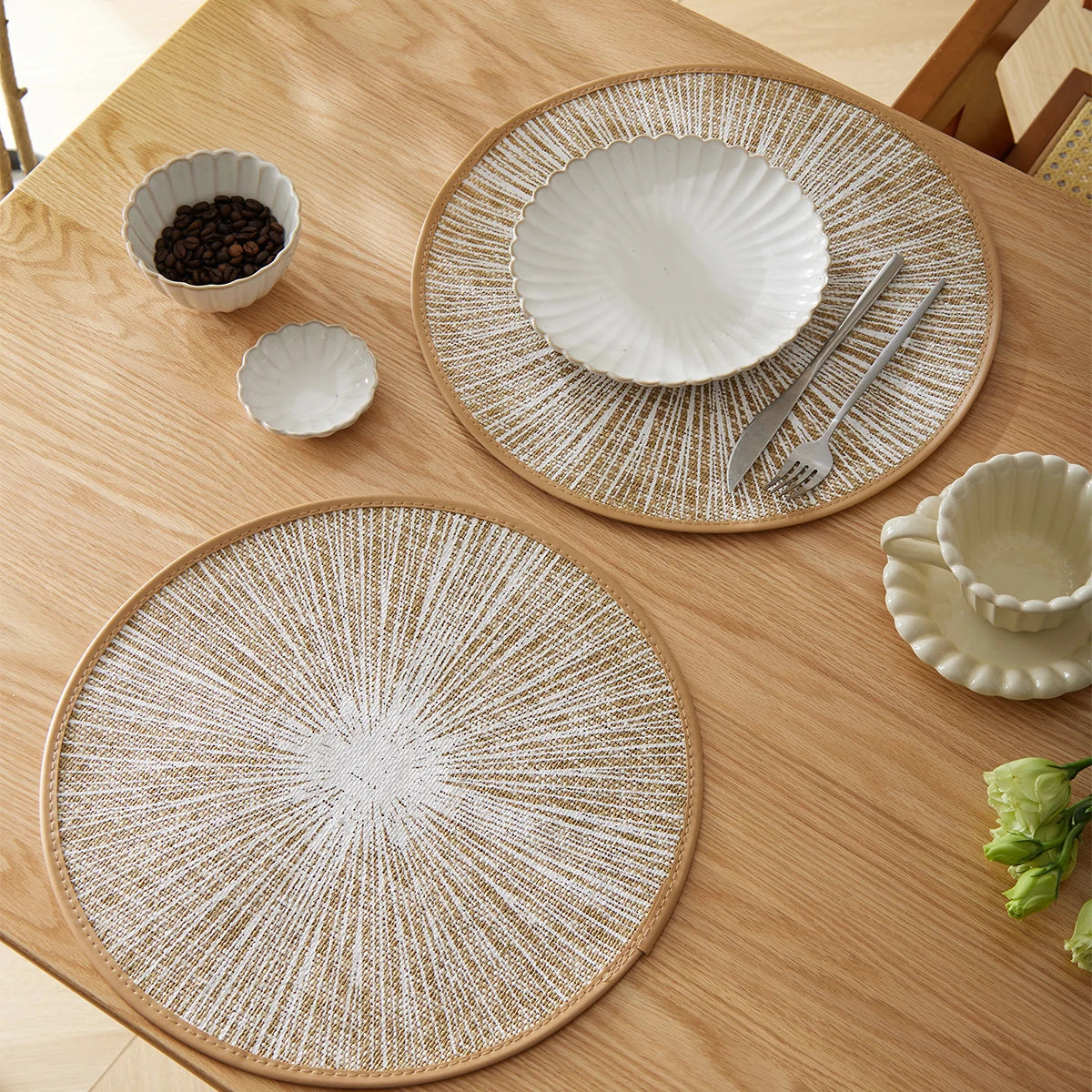 2/4/6/8pcs Round Burlap Macrame Placemats, Bohemian Jute Country Placemats, Diameter 15 Inches, for Table Decoration