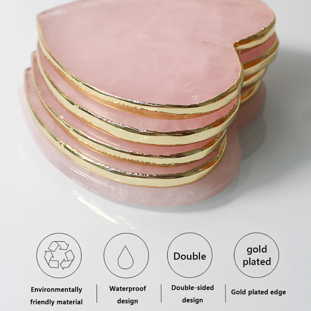 Home Creative Crystal Coaster Handmade Macrame Cup Cushion Natural Rose Quartz Non-slip Coffee Cup Round Mat Cook Accessories