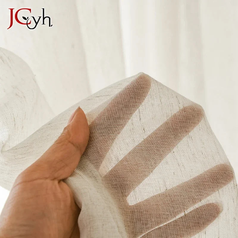 Japan Style Flax Linen Look Tulle Sheer Curtains for Living Room Windows Transparent Voile Curtain for Kitchen Rideaux Customize