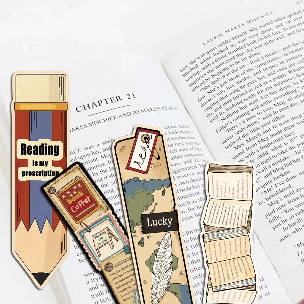 30PCS Vintage Reading Theme Bookmark Posters Cartoon Laptop Gifts Scrapbooking Aesthetic Journal Aesthetic Decorative Bookmark