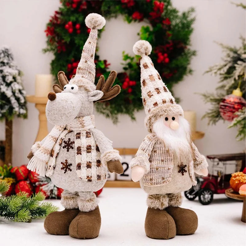 Christmas Decorations Adjustable Extendable Santa Snowman Reindeer Plush Dolls Indoor Home Tabletop Ornaments Toys Gifts