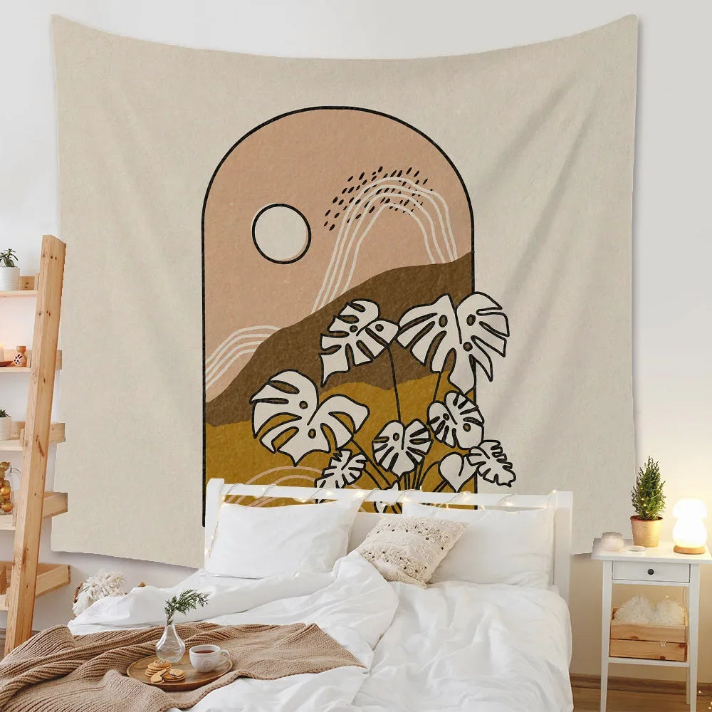 Boho Background Illustration Mural Decor Geometric Tapestry Wall Hanging Bedroom Aesthetic  Blanket