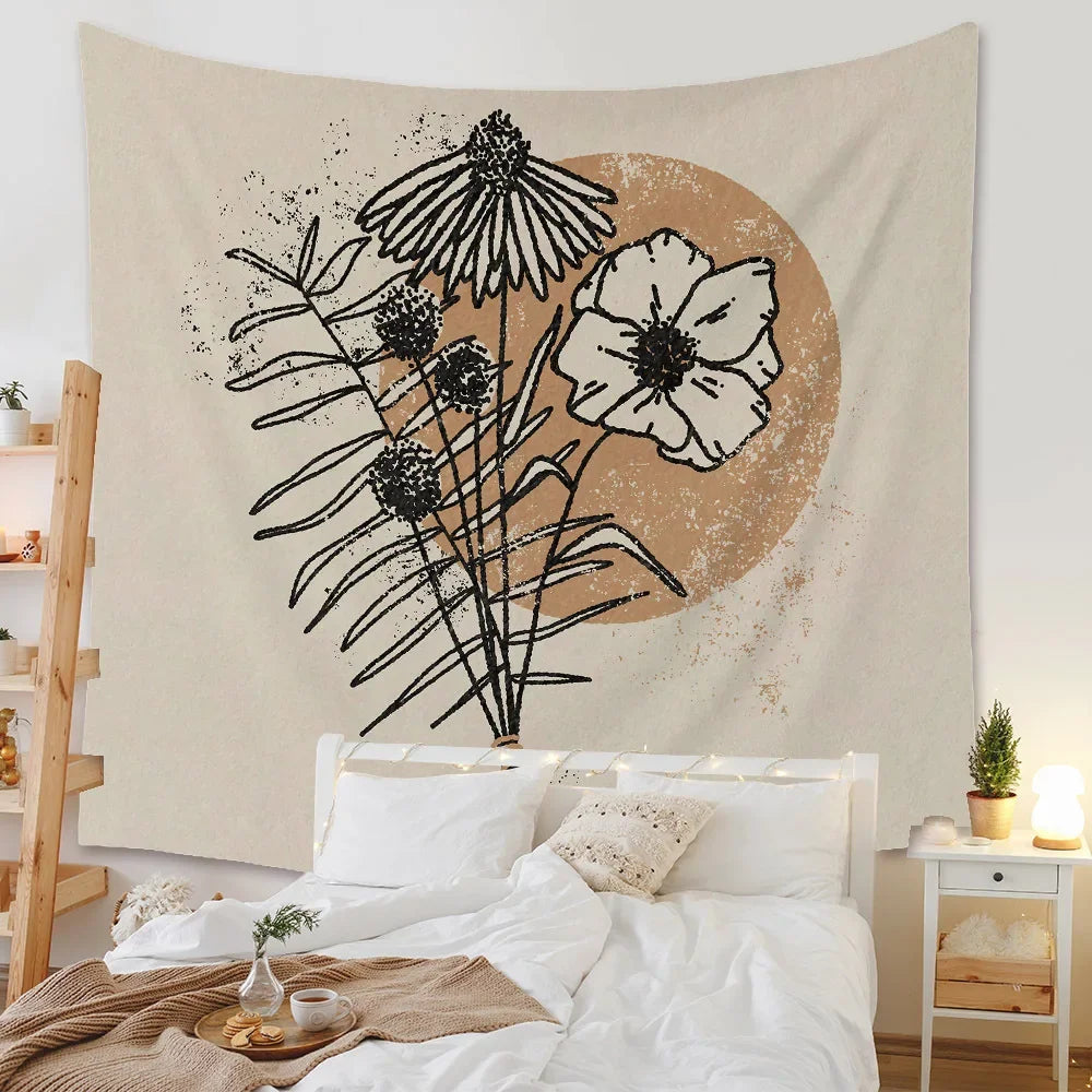 Boho Background Illustration Mural Decor Geometric Tapestry Wall Hanging Bedroom Aesthetic  Blanket