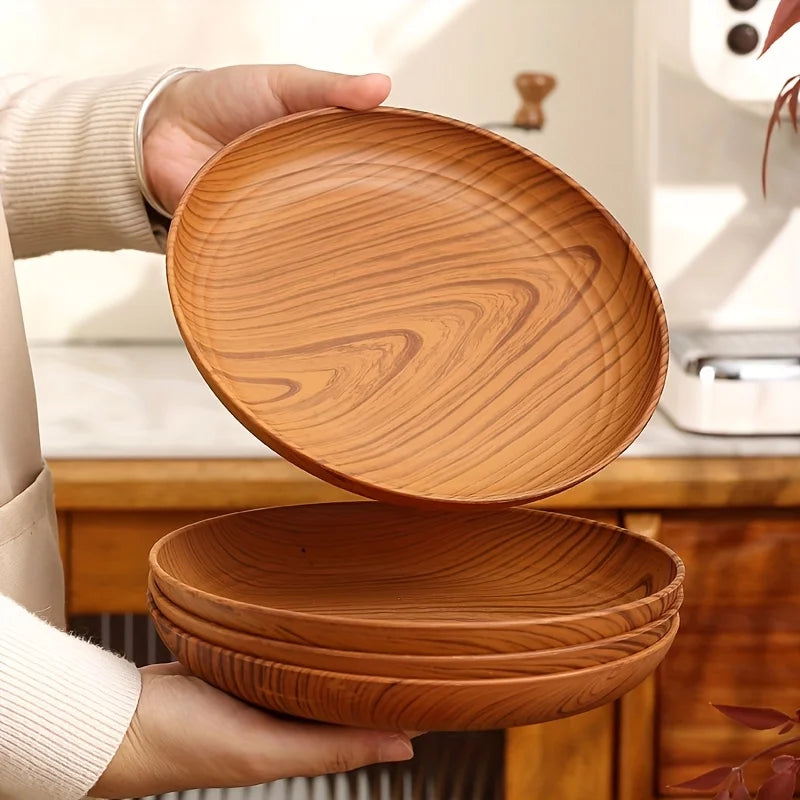 Wood grain colored dinner plates