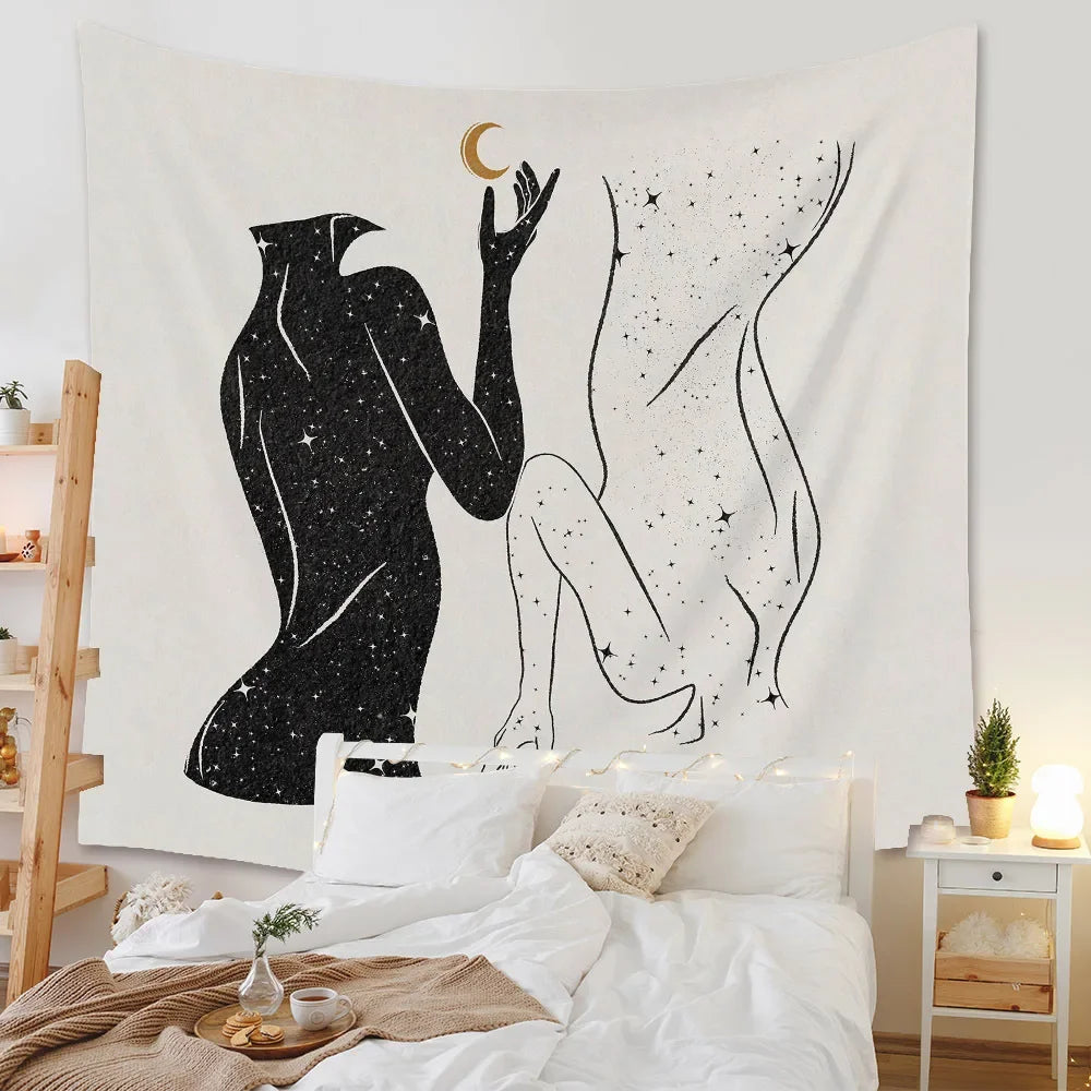 Boho Background Illustration Mural Decor Geometric Tapestry Wall Hanging Bedroom Aesthetic  Blanket