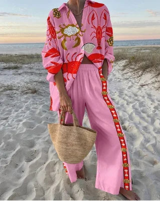 Boho Beach Holiday Print Shirt And Pants