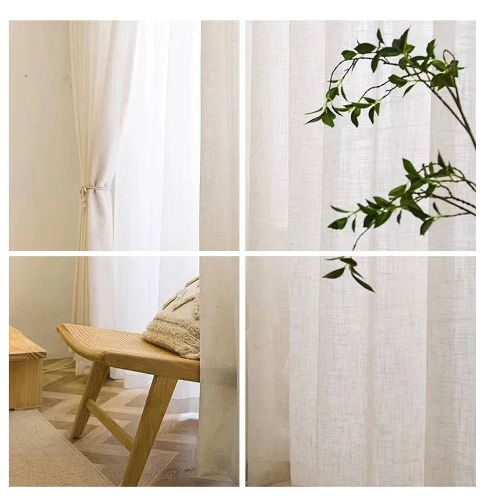 Japan Style Flax Linen Look Tulle Sheer Curtains for Living Room Windows Transparent Voile Curtain for Kitchen Rideaux Customize