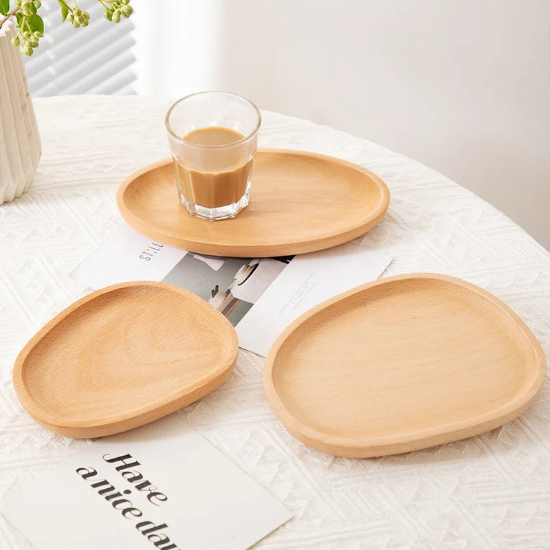 Oval wooden plate trays