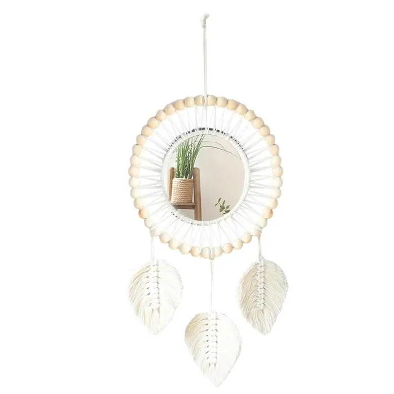 Boho Wall Mirror Stylish Acrylic Round Mirrors Chic Wall Decor Art Ornament Bohemian Art Decor For Living Room Apartment Home