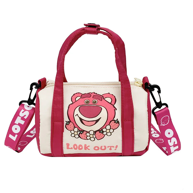 Stitch Canvas Shoulder Bag For Women Cartoon Strawberry Bear Casual Crossbody Bag Daily Commuting