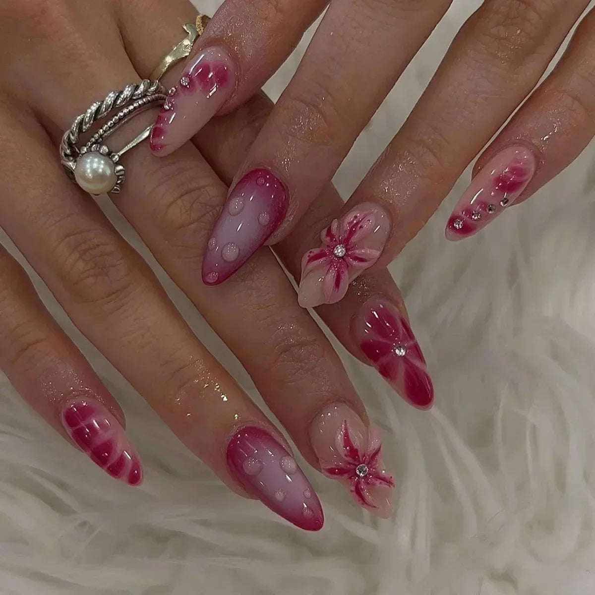 Pink Almond False Nails Butterfly Ballet