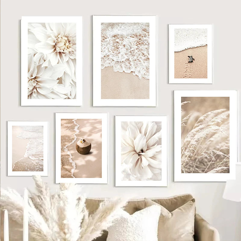 Beige Flower Grass Scenery Wall Art