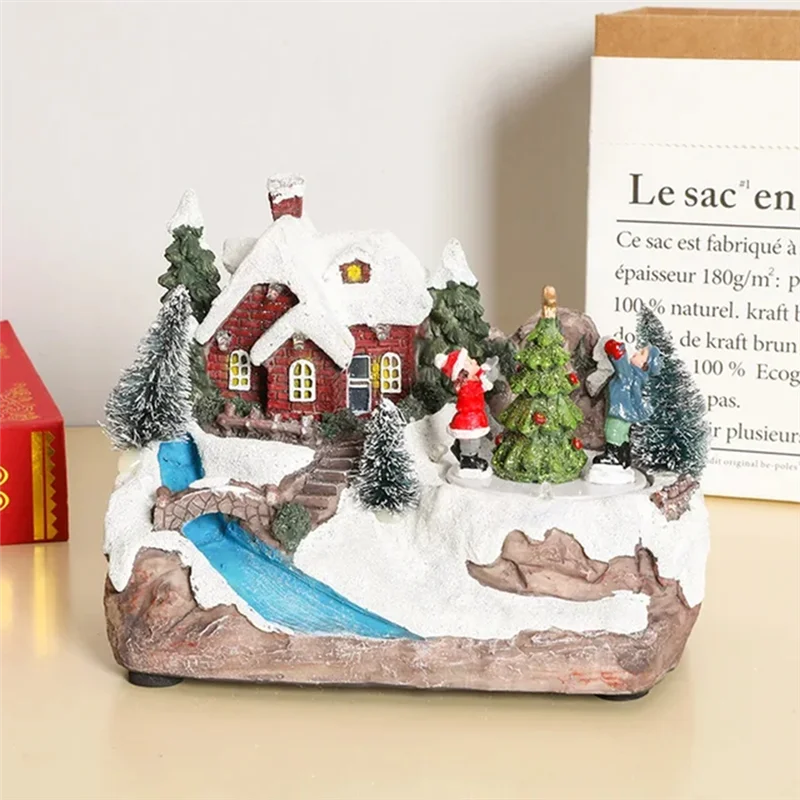 A43F-Christmas Rotating Music Statue Christmas Home Decoration Desktop Ornaments Holiday Gift