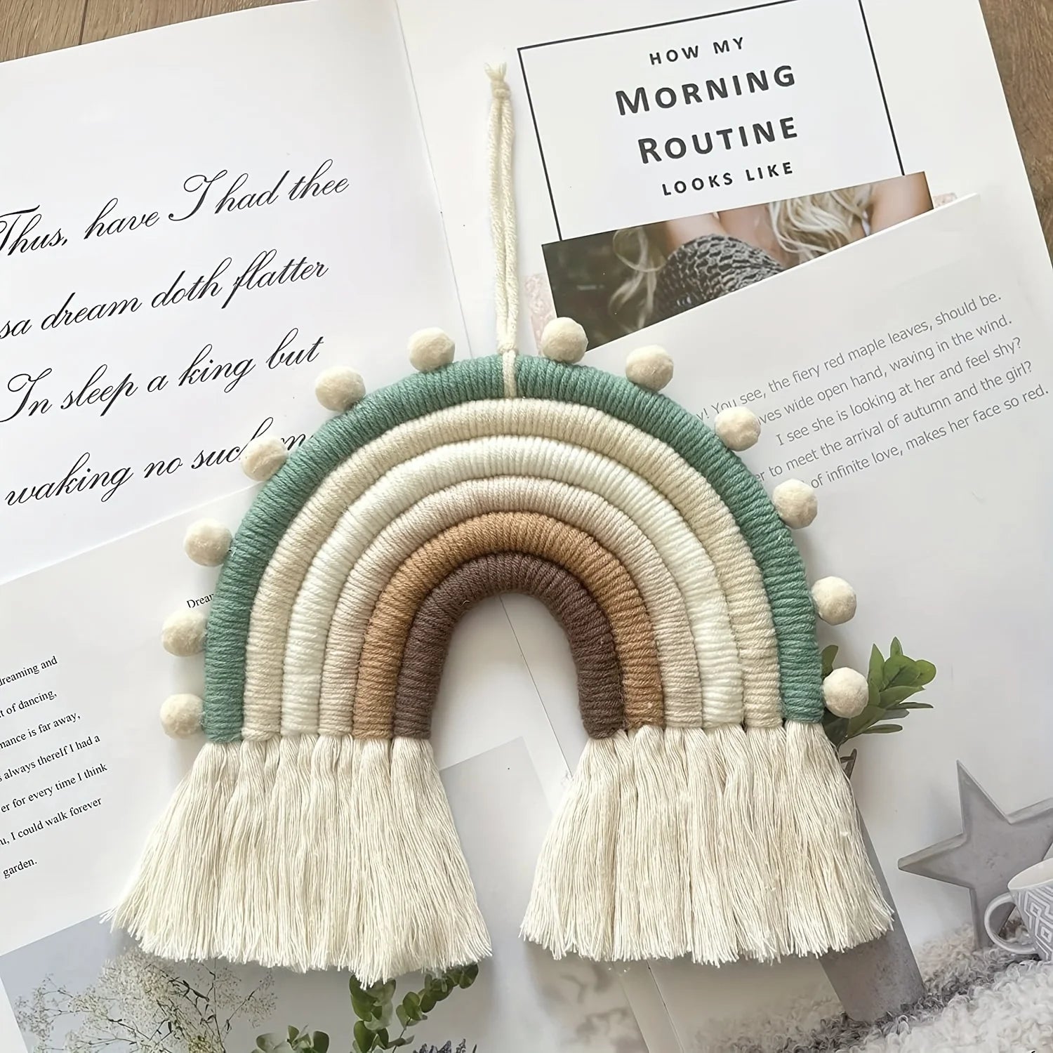 Boho Chic Wall Hanging Colorful Handwoven Macrame Boho Chic Rainbow Wall Hanging Perfect for Bedroom Dorm Decor with Pom Poms