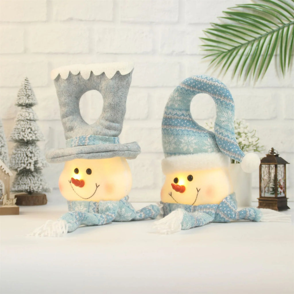 Christmas Lighted Blue Snowman Ornament Glowing Snowman Ocean Style Creative Christmas Gifts Home Door Hanging Decoration