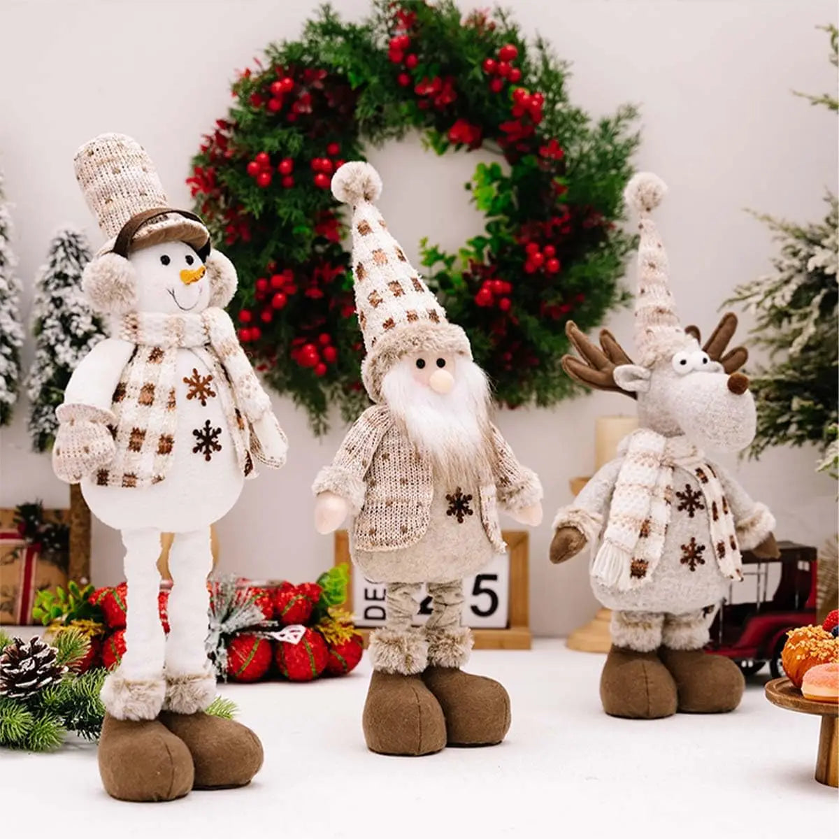 Christmas Decorations Adjustable Extendable Santa Snowman Reindeer Plush Dolls Indoor Home Tabletop Ornaments Toys Gifts