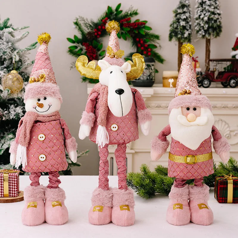 hristmas Decoration Pink Telescopic Doll Santa Claus Snowman Elk Various Standing Positions Holiday Atmosphere Christmas Gift