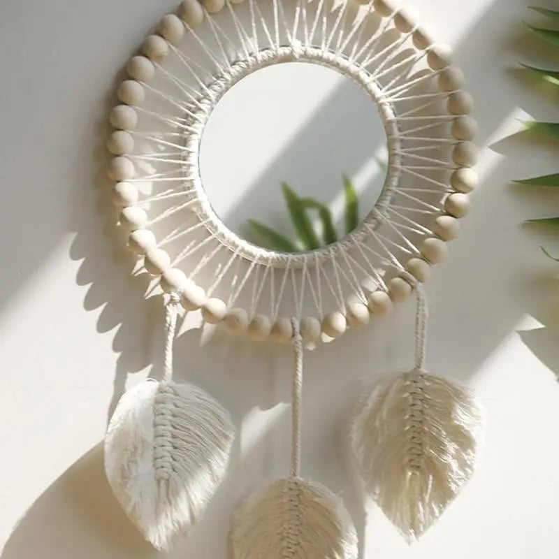 Boho Wall Mirror Stylish Acrylic Round Mirrors Chic Wall Decor Art Ornament Bohemian Art Decor For Living Room Apartment Home