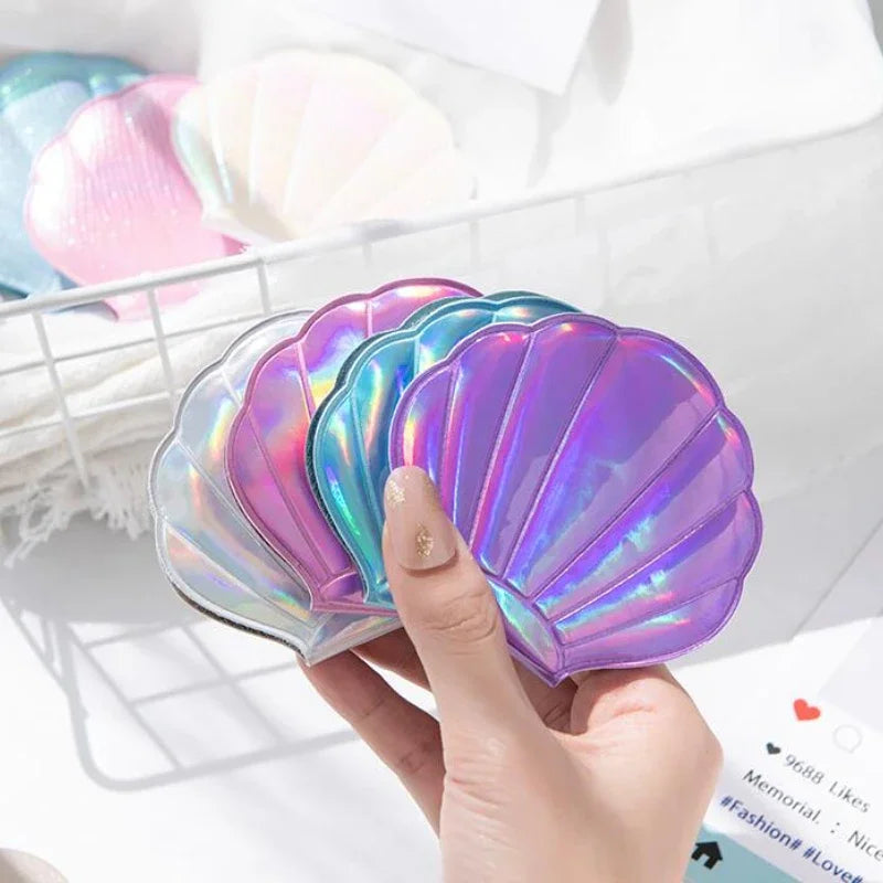 Dream Laser Color Shell Shape Makeup Mirror 2X Magnifying Mirror Portable Double-sided Folding Pocket Kawaii Makeup Accessories
